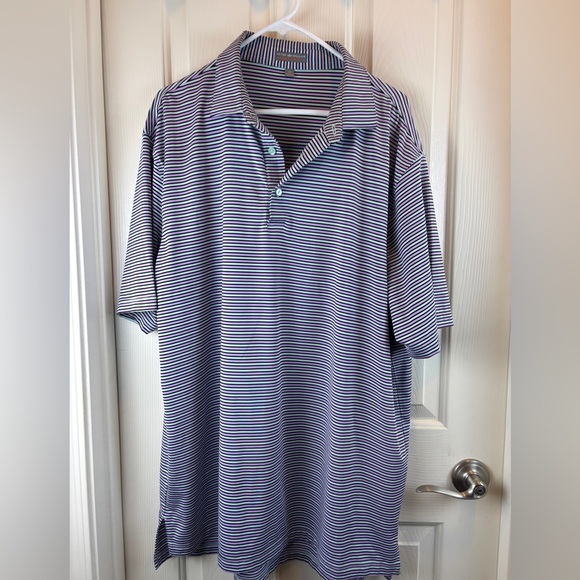 Peter Millar Polo Shirt Mens Large Navy Stripe Golf Active Stretch xl - Picture 2 of 6